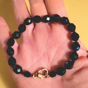 Anthropologie Faceted Glass Black Bead Bracelet